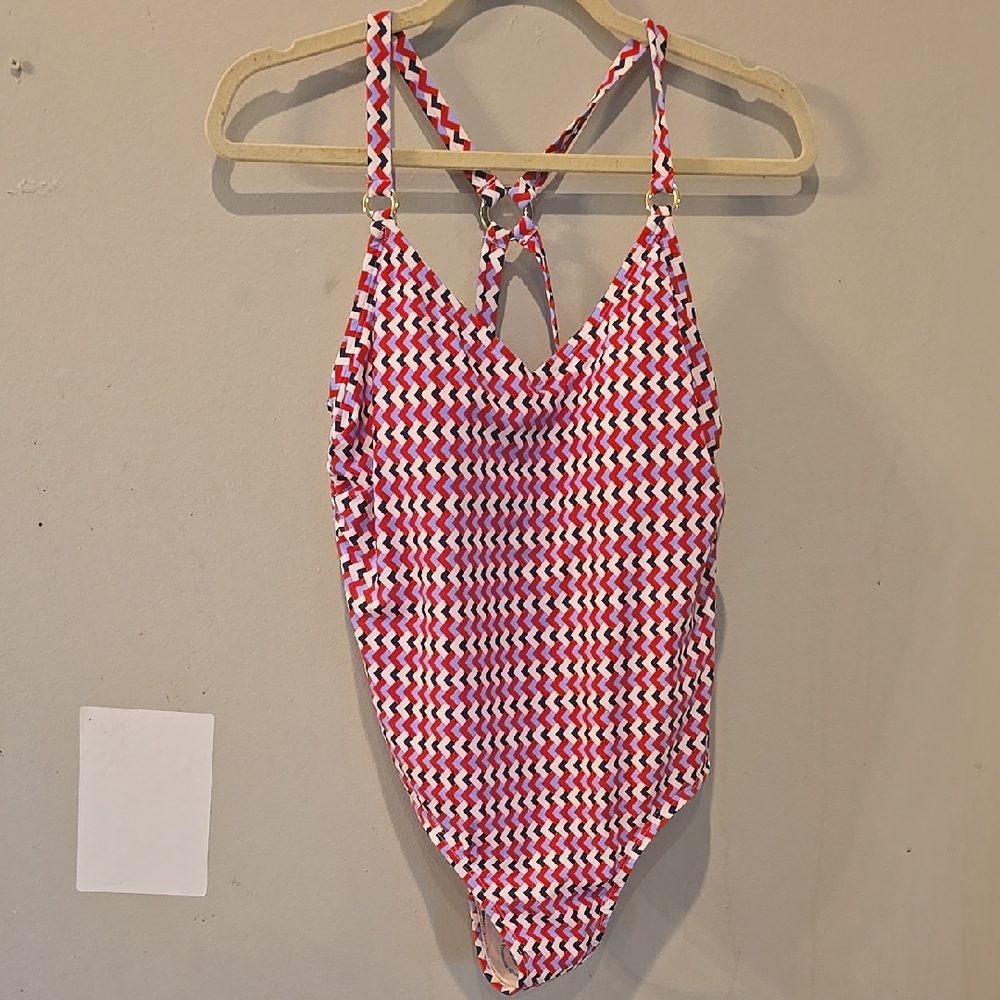 Kona Sol Red White And Blue‎ Geometric Swimsuit